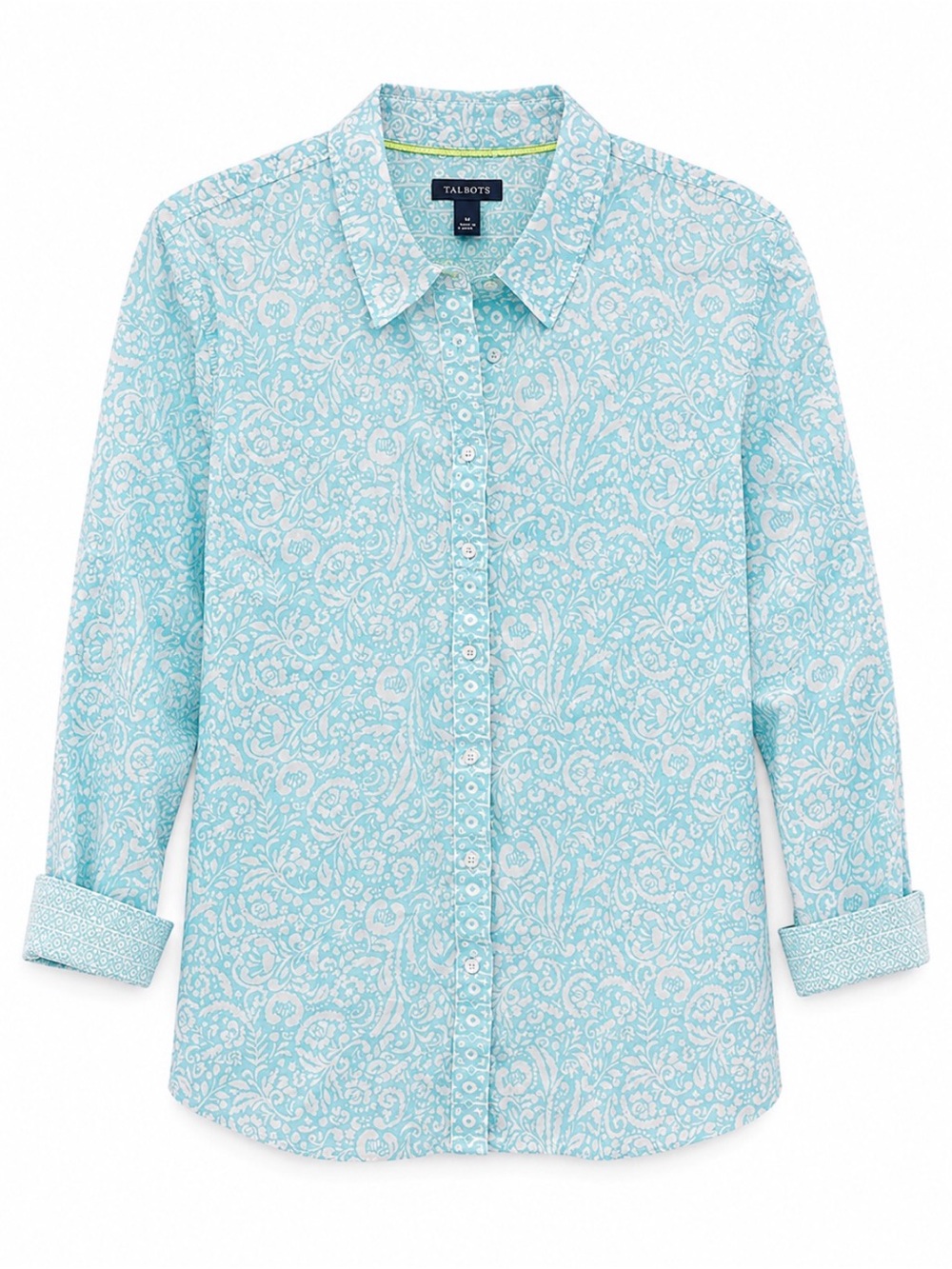 Talbots Aqua Paisley Ladies Button-Down Shirt NWT size XL 100% cotton